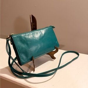 HOBO Darcy Teal Leather Crossbody Wallet Convertible Wristlet Bag